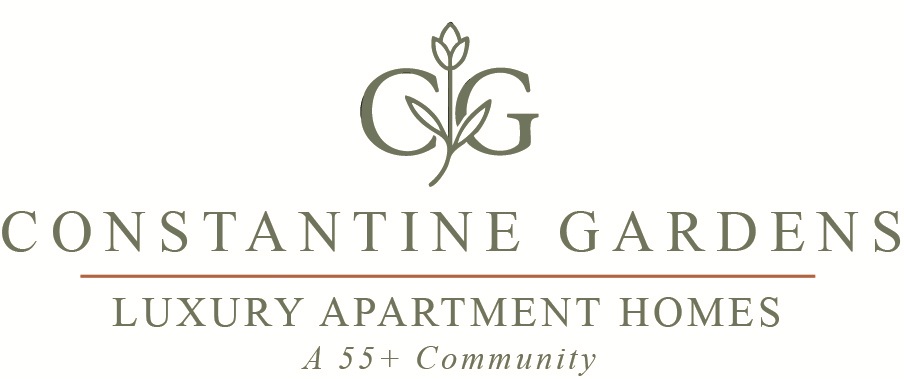 A logo for a luxury apartment home community called Constantine Gardens.
